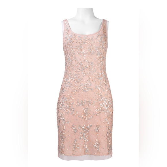 ADRIANNA PAPELL SLEEVELESS SEQUIN COCKTAIL DRESS